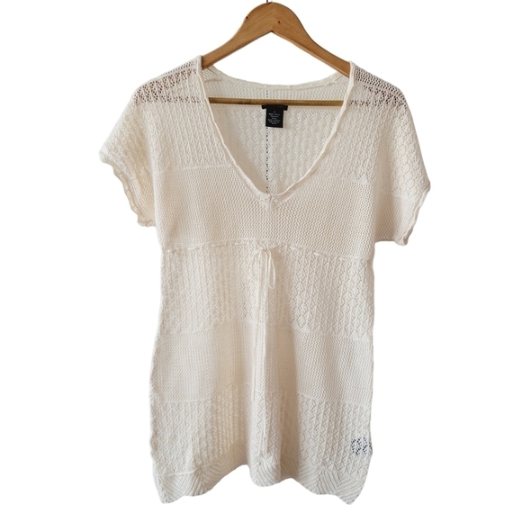 ☀️Calvin Klein Open Knit Short Sleeve Babydoll Sweater - Picture 1 of 9